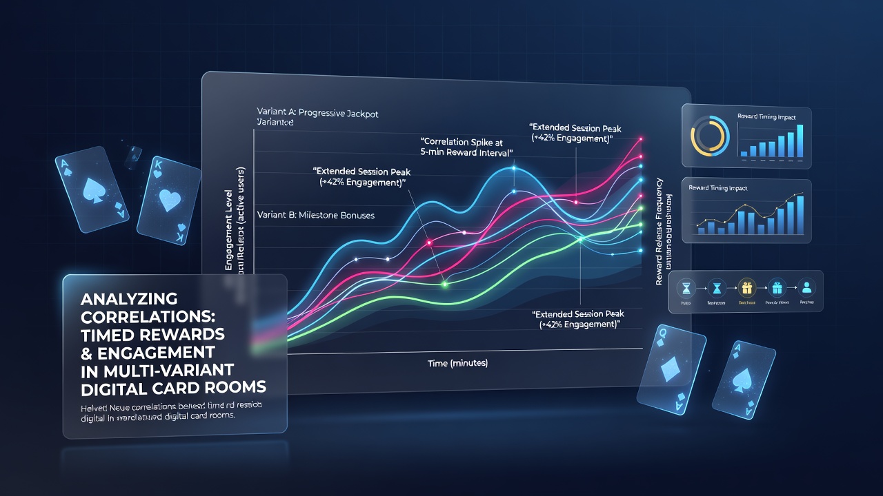 Digital card room interface showing timed reward notifications and player session metrics across multiple game variants