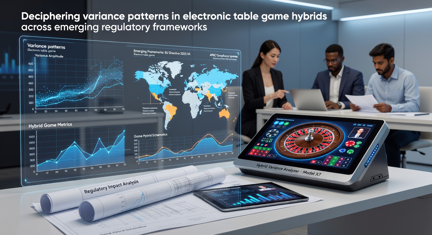 Electronic table game hybrid interface displaying variance metrics and regulatory compliance indicators