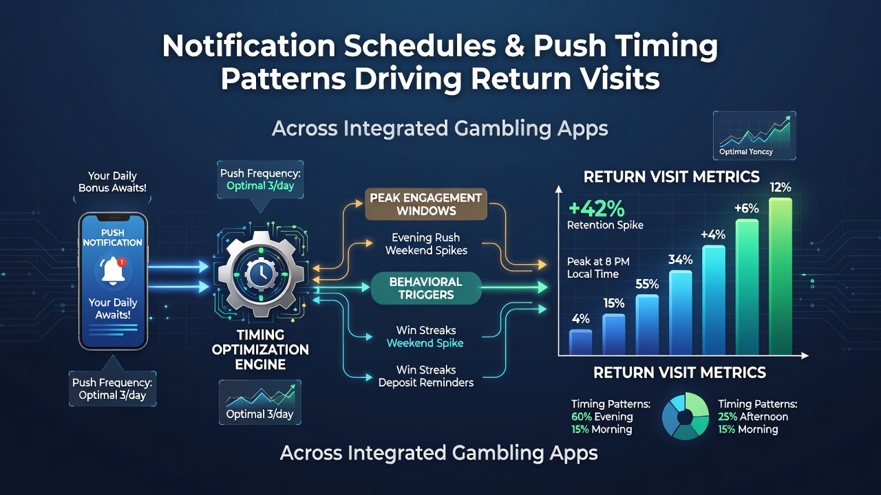 Chart displaying return visit curves based on different push notification timing strategies