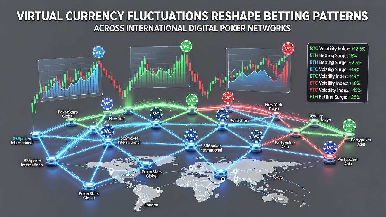 International poker network charts displaying betting volume changes tied to cryptocurrency prices