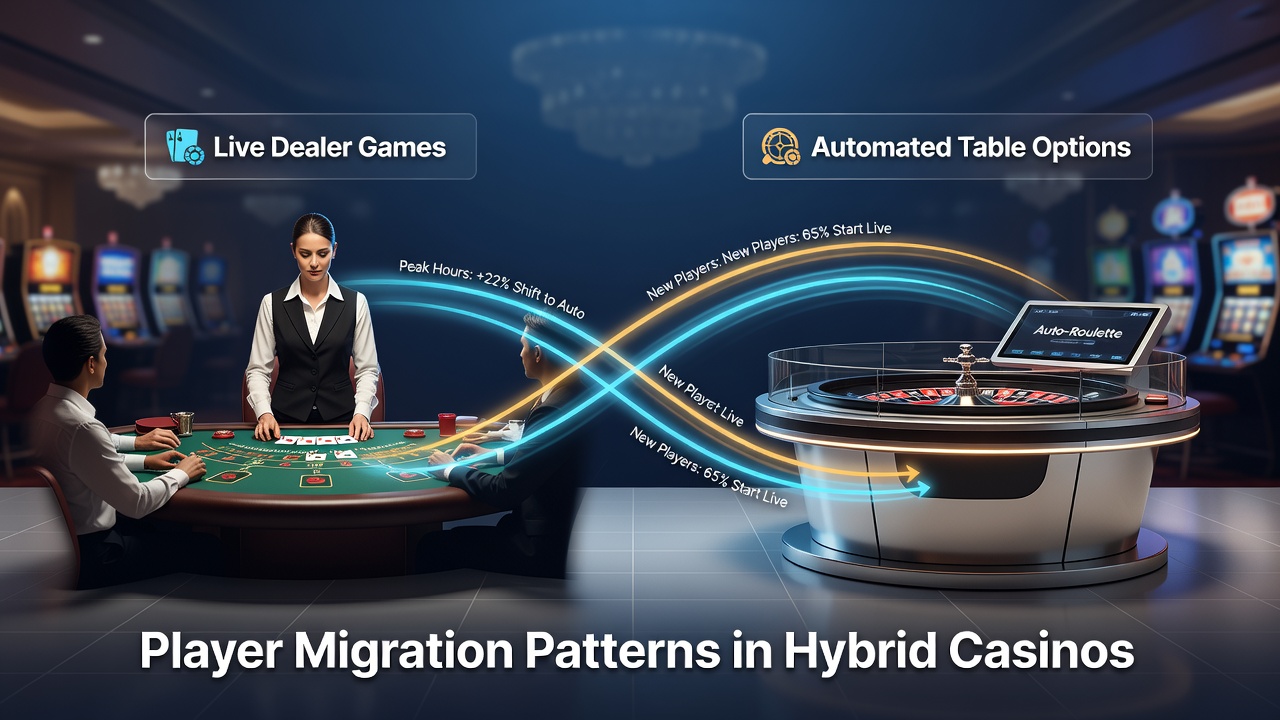 Infographic showing player flow between live dealer and automated table games in hybrid casino environments