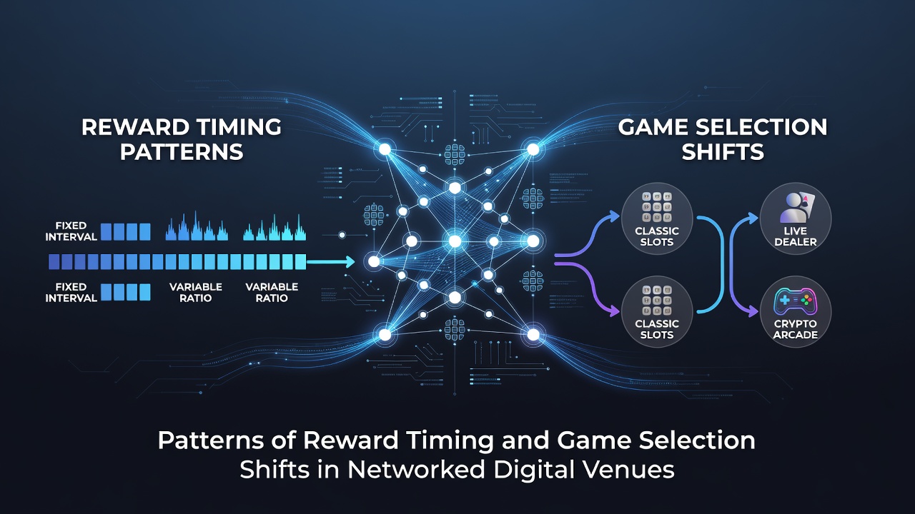 Networked digital gaming interfaces displaying reward notifications and game selection dashboards