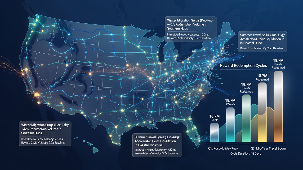 Data visualization of reward redemption cycles tied to seasonal player movement