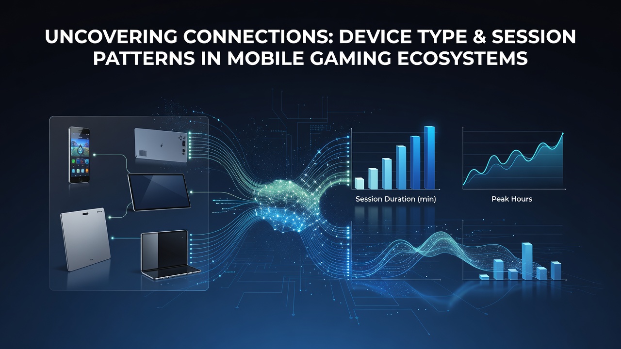 Smartphone and tablet side by side displaying mobile gaming interfaces with session data overlays