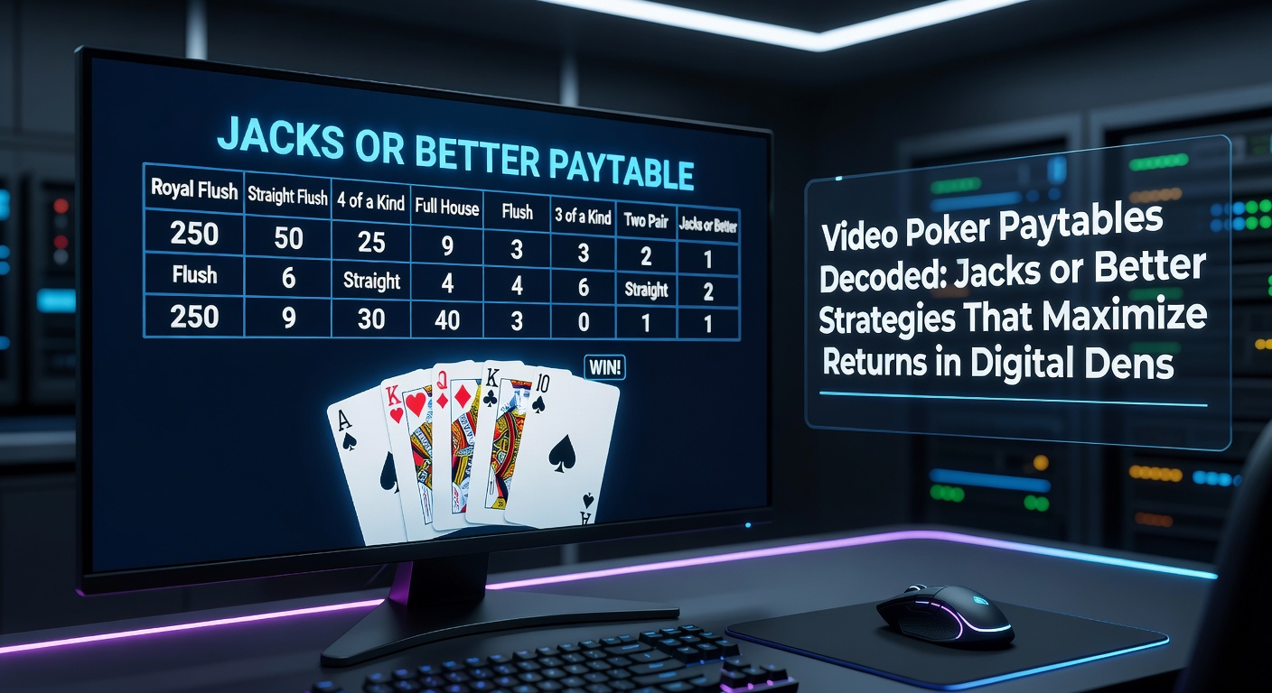 Digital screen showing a strategy chart for Jacks or Better video poker, with color-coded hold recommendations for different paytables